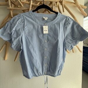 J. Crew Blue and White Striped Blouse adjustable waist NWT M 8/10